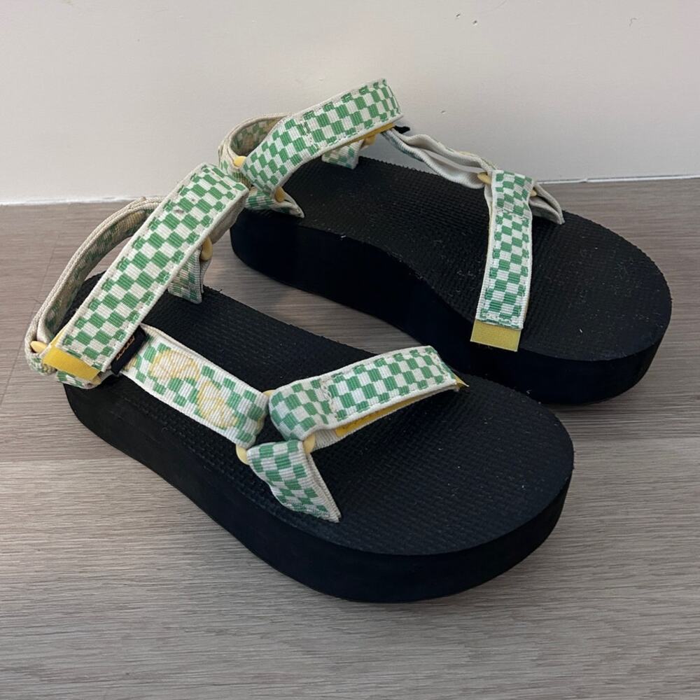 Teva Sandals SZ 7 Midform Universal Platform Green Gingham Yellow Sport Gorpcore